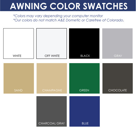 Colors for replacement fabric awning for a Heavy Duty Tall Vinyl RV Window Awnings by Tough Top Awnings