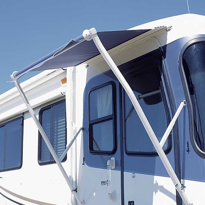 Photo of a Tough Top awning replacement fabric for Carefree of Colorado Manual Vinyl Pull Down Over-the-Door RV awning